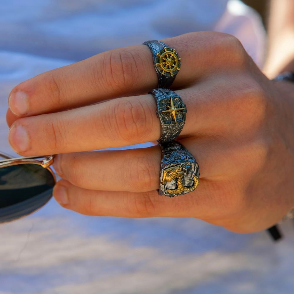 Zancan Anello Zancan in argento brunito con timone Qualità Garantita