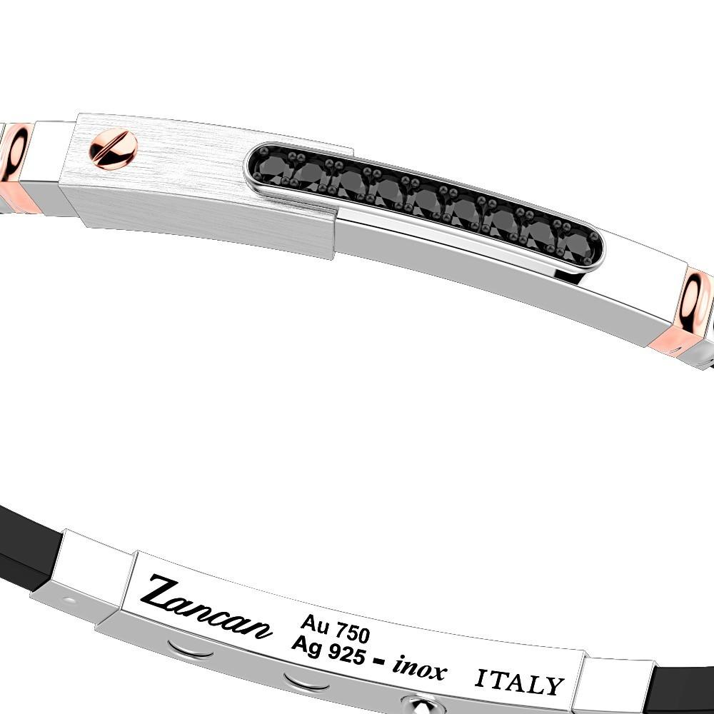 Zancan Bracciale Zancan in argento con inserti in oro 18k pietre e silicone Saldi Di Fabbrica