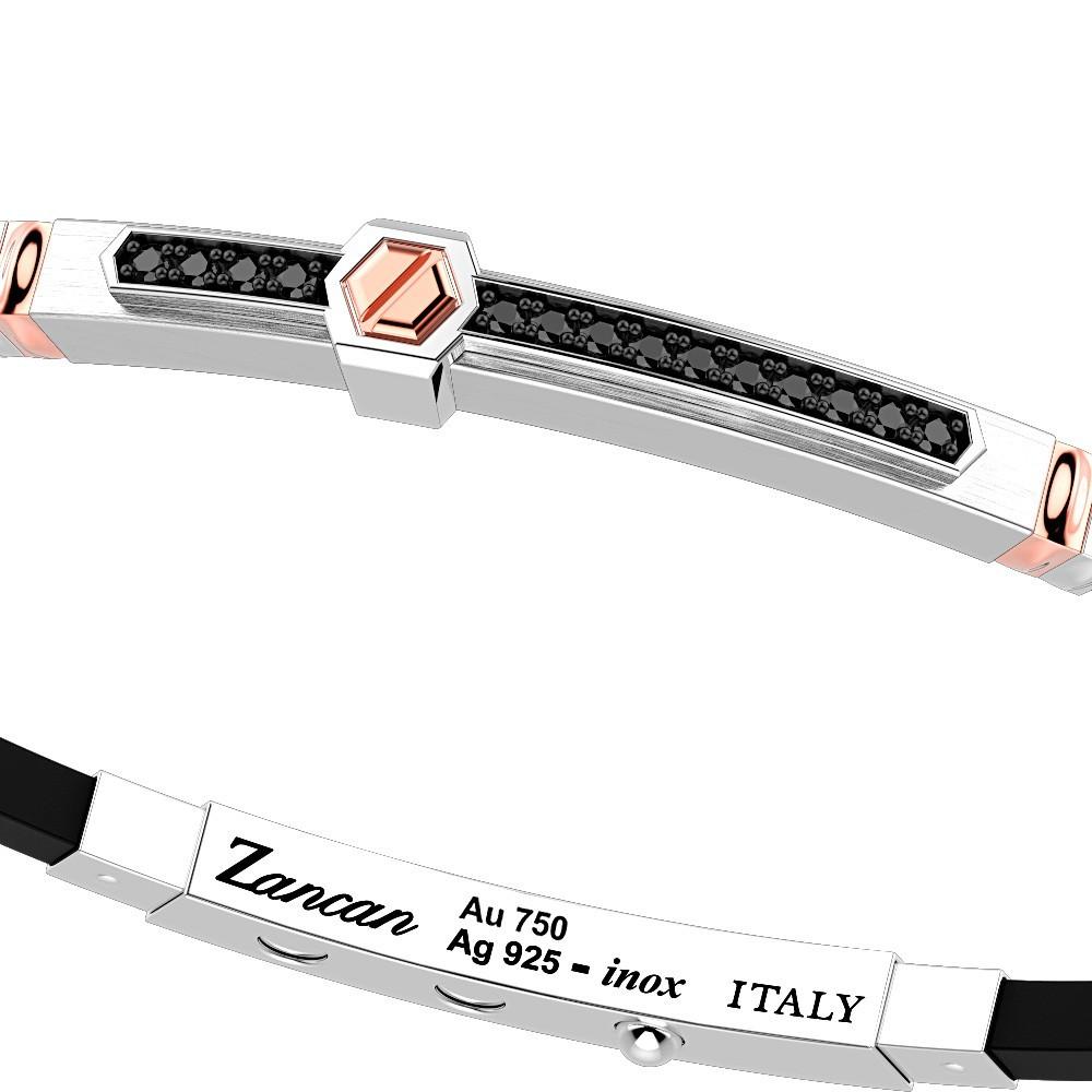 Zancan Bracciale Zancan in argento con inserti in oro 18k pietre e silicone In Linea