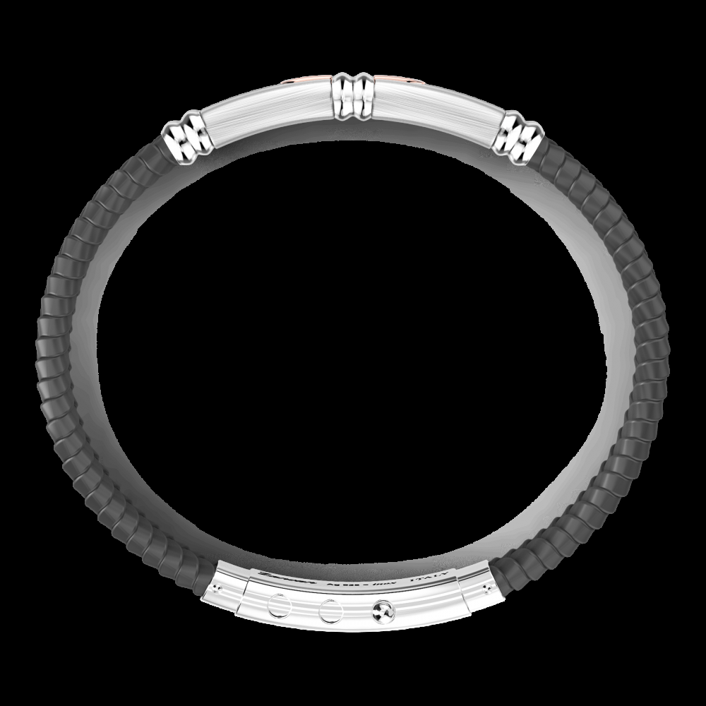 Zancan Bracciale Zancan in silicone nero con targa in argento e dettagli in oro rosa Presa