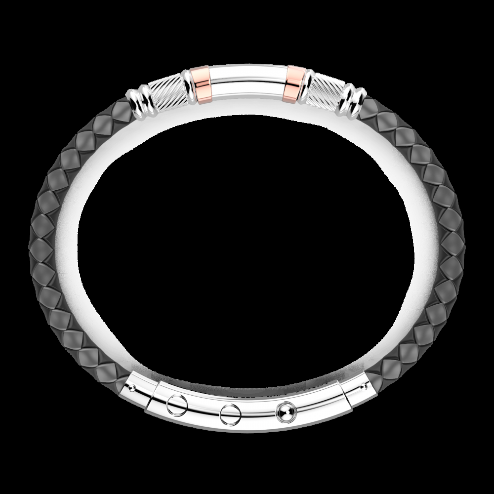 Zancan Bracciale Zancan in silicone nero con targa in argento e dettagli in oro rosa Vendita Calda