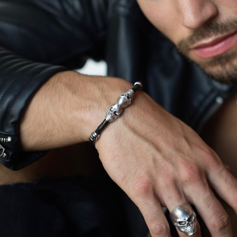 Zancan Bracciale Zancan in pelle con teschi Nuovo