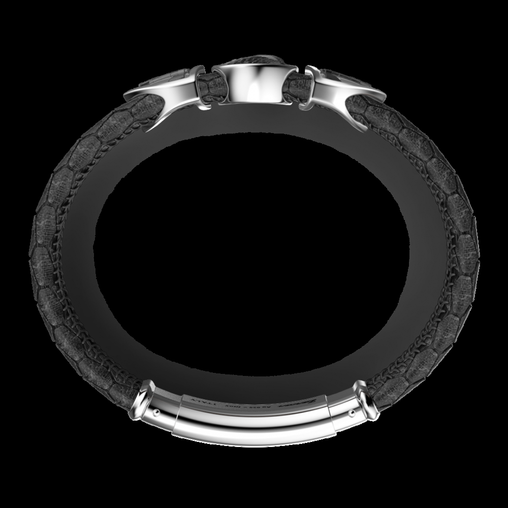Zancan Bracciale Zancan in pelle con teschio incoronato in argento e pietre rosse Vendita