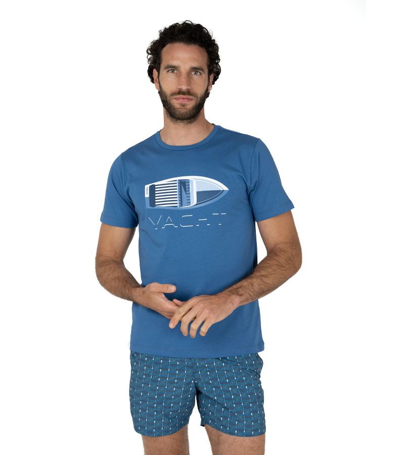 Zeybra T-SHIRT UOMO 100% COTONE SUPIMA INDIGO In Vendita