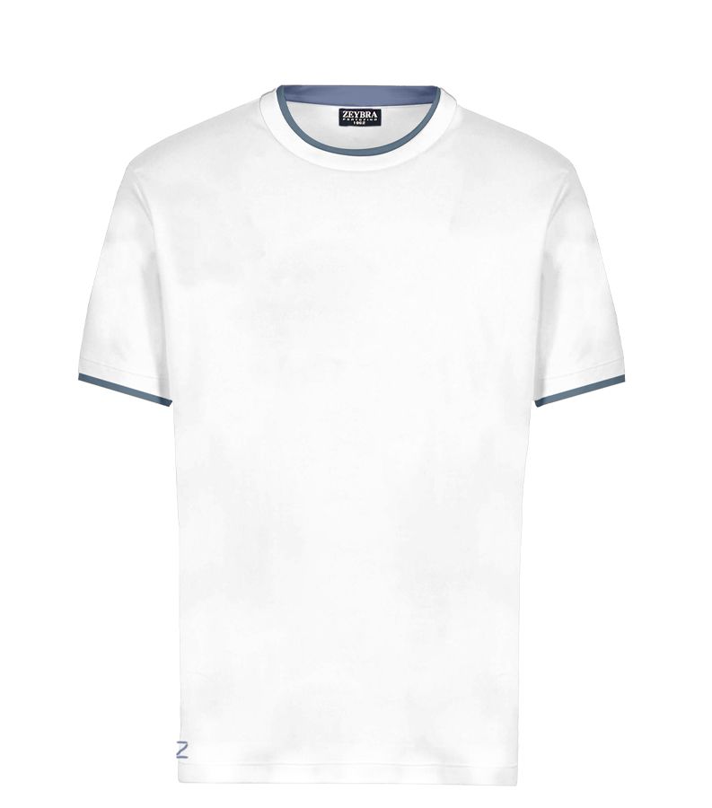 Zeybra T-SHIRT DOPPIO COLLO 100% COTONE BIANCO Moda